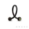 BLACK PVD PLATED OVER 316L SURGICAL STEEL TWIST W/ COLOR GEM BALL